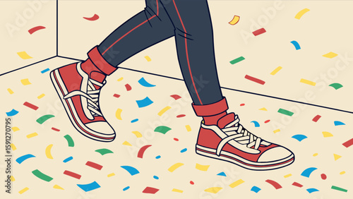 Celebrate with red sneakers and confetti party illustration for festive occasions and special events design needs