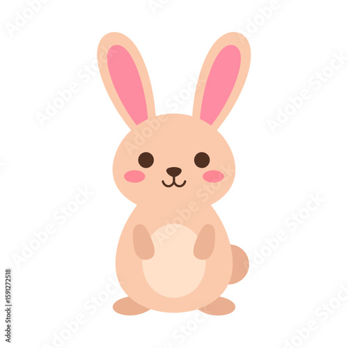 Cute beige cartoon rabbit with pink ears and rosy cheeks, standing in a simple, friendly pose.