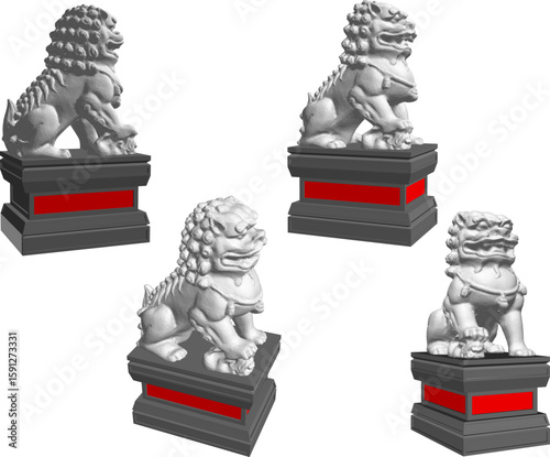 Chinese traditional classical ethnic lion sculpture design illustration vector sketch 