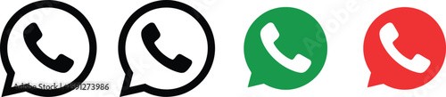 Phone Call Icons in Black, Green, and Red on White Transparent Background