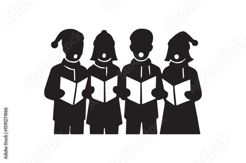 Christmas choir silhouette vector art illustration on white background