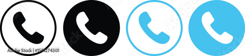 Phone Icons Set, Telephone Handset Symbol Collection, Round Button, Vector, Blue