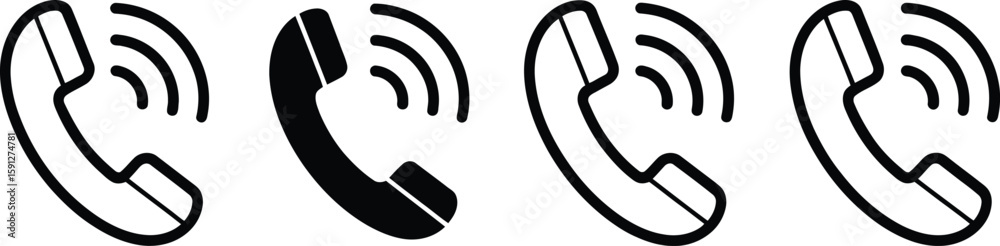 Phone Receiver Icons in Black and White Communication Signals Phone Receiver Icons in Black and White Communication Signals