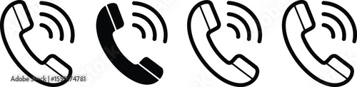 Phone Receiver Icons in Black and White Communication Signals