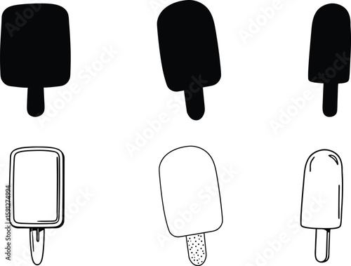 Ice cream vector, Ice cream silhouette clip art, Ice cream cone, Popsicle vector illustration.