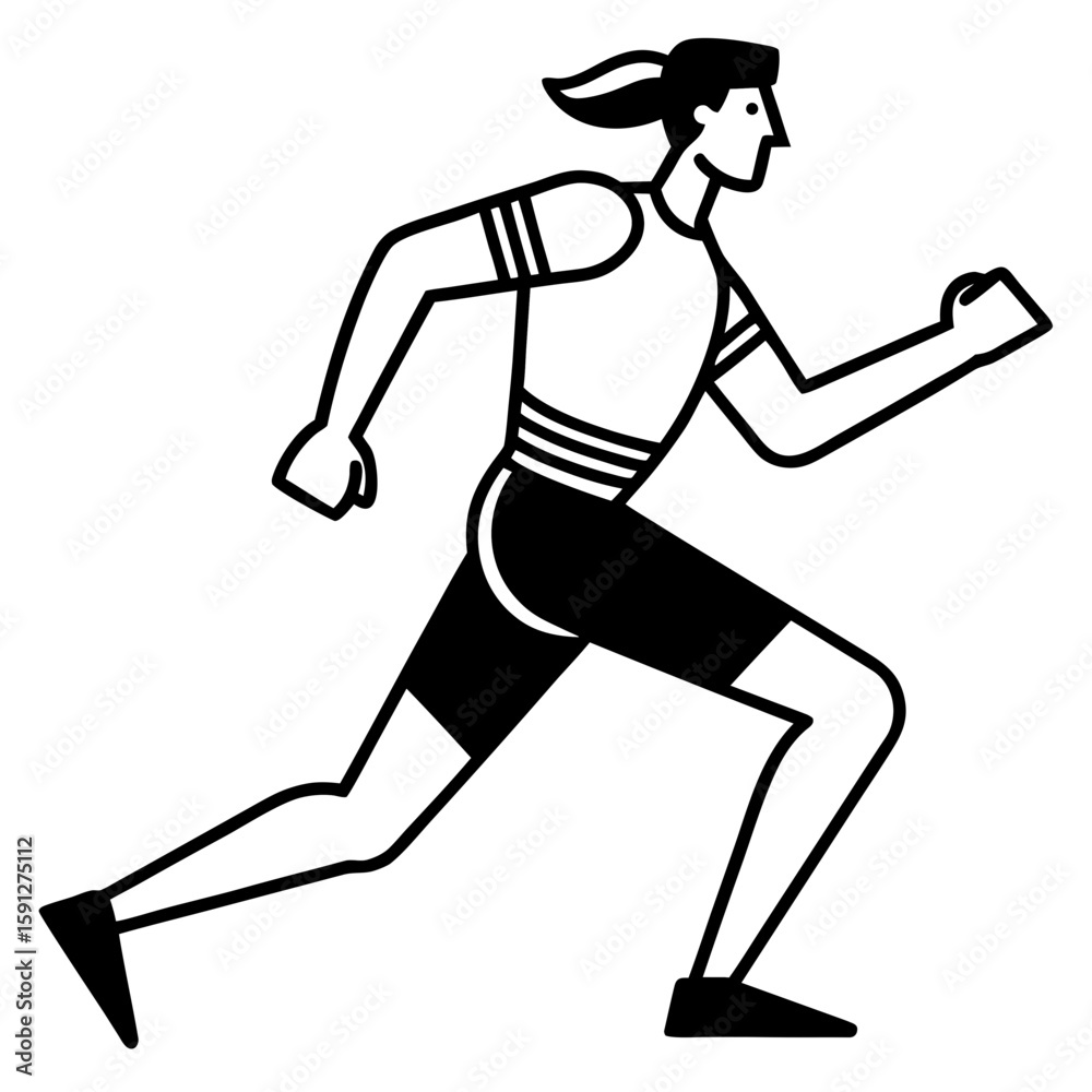Stylized runner in motion with ponytail athletic wear silhouette Stylized runner in motion with ponytail athletic wear silhouette