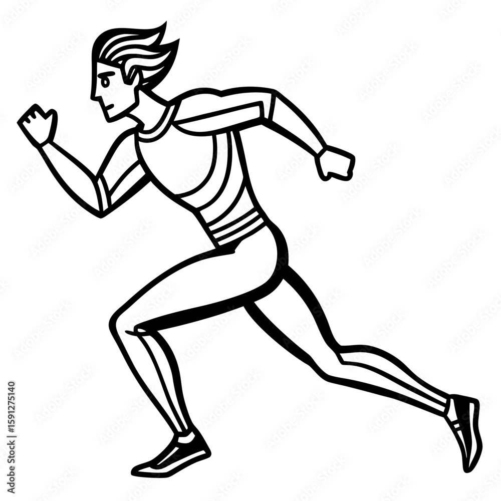 Dynamic male athlete in full stride running silhouette Dynamic male athlete in full stride running silhouette