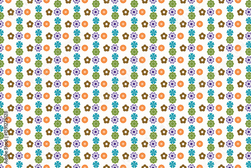 Colorful Retro Flower Pattern Seamless Design Teal Brown Orange Purple Green