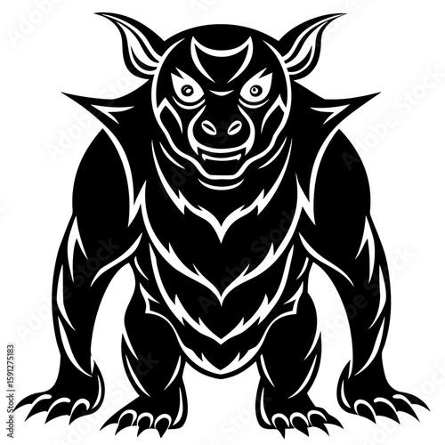 Fierce mythical creature with sharp claws and spiky mane silhouette
