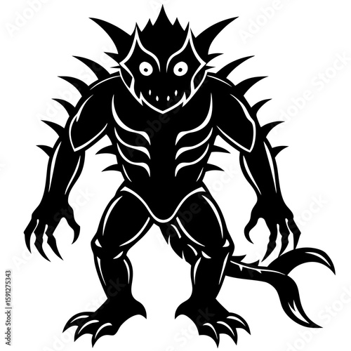 Fierce spiked creature with sharp claws and tail silhouette