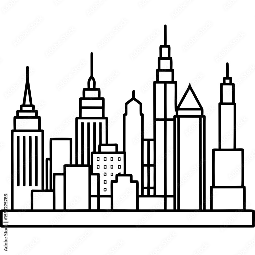 Obraz premium Stylized black and white skyline of tall buildings silhouette