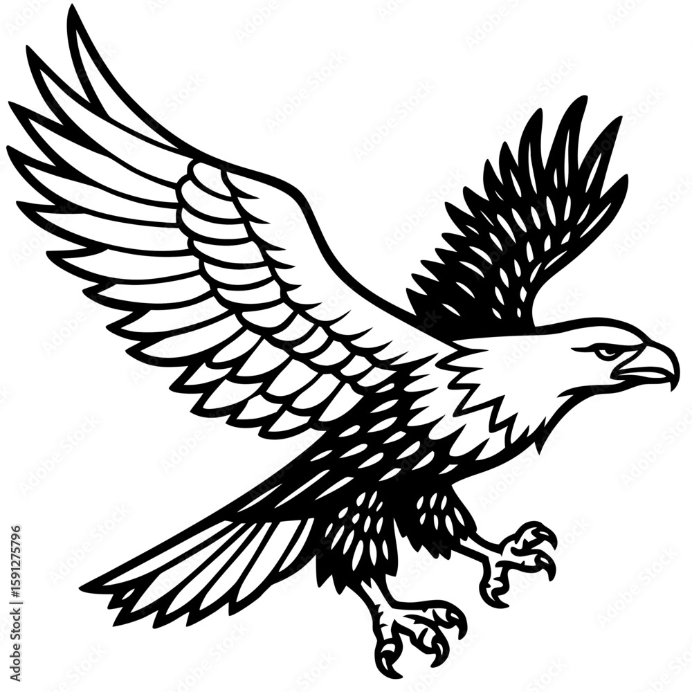 Fototapeta premium Majestic eagle in flight with detailed feathers silhouette