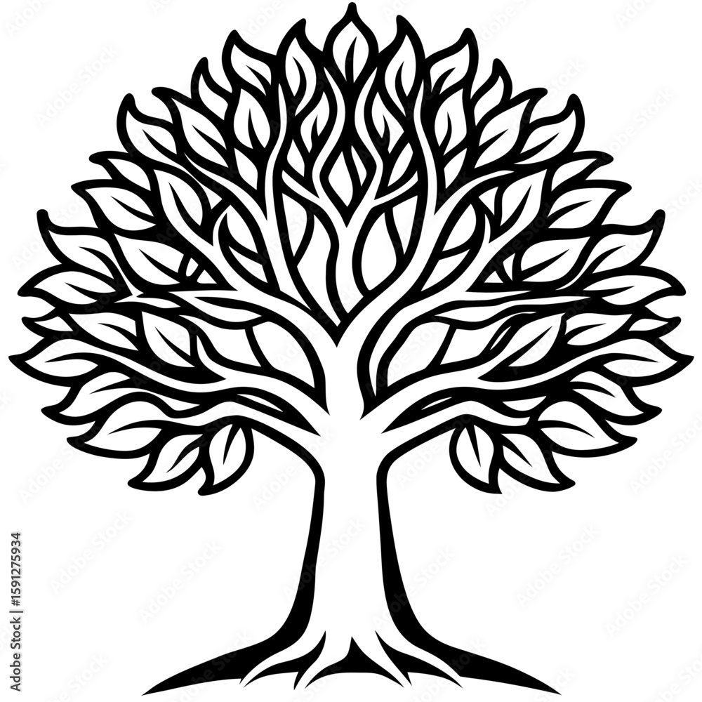 Obraz premium Stylized tree with intricate branches and leaves silhouette