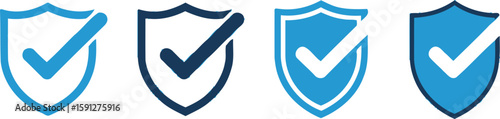 Row of Blue Security Shields with Check Marks on Transparent Background