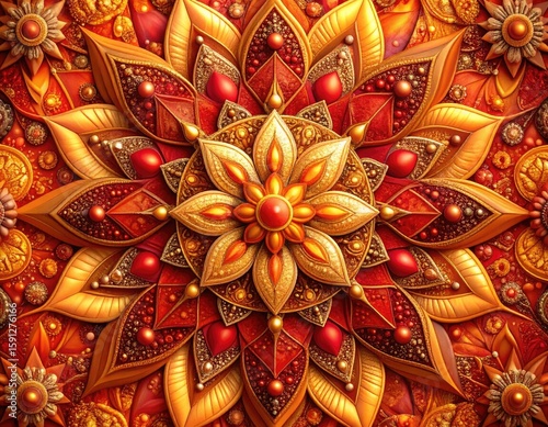 Ornate, symmetrical floral mandala