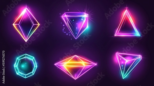 Neon gems in various shapes