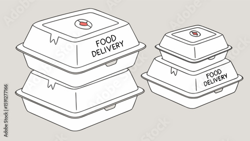 Food delivery containers takeout boxes stacked styrofoam packaging restaurant order online service vector
