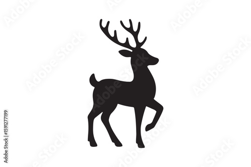 Reindeer silhouette vector art illustration on white background