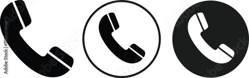 Simple Phone Icon Set in Black and White Variants on Transparent Background