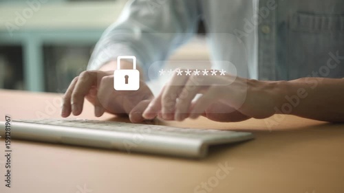 Hands typing password. Typing password on keyboard. User login typing password.