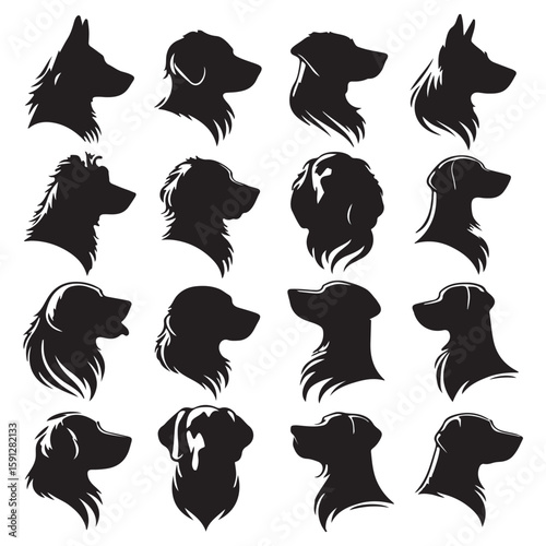 Black vector silhouettes of various animals including dogs, cats, and birds, perfect for a Halloween collection