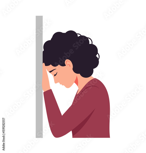This is a metaphor for a creative crisis and a dead end. The figure of a person with their forehead against a wall symbolizes hopelessness and the inability to find a way out of a difficult situation.