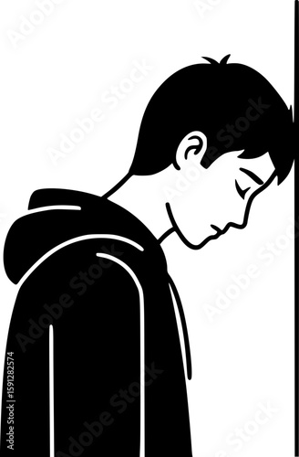 This is a metaphor for a creative crisis and a dead end. The figure of a person with their forehead against a wall symbolizes hopelessness and the inability to find a way out of a difficult situation.