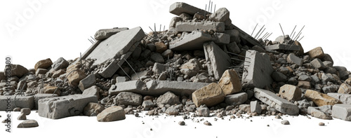 Panel kuchenny z motywem Pile of broken concrete slabs and rubble with exposed rebar isolate debris