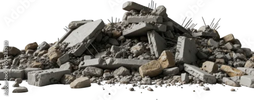 Panel kuchenny z motywem Pile of broken concrete slabs and rubble with exposed rebar isolate debris