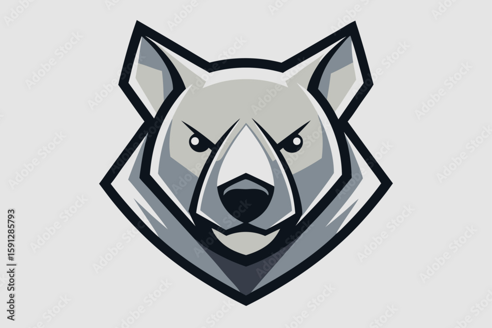 Fototapeta premium Fierce gray bear is glaring menacingly in a simple stylized logo artwork