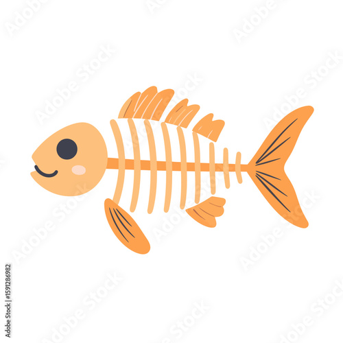 A cute orange fish skeleton illustration with a smiling face and friendly kawaii style.