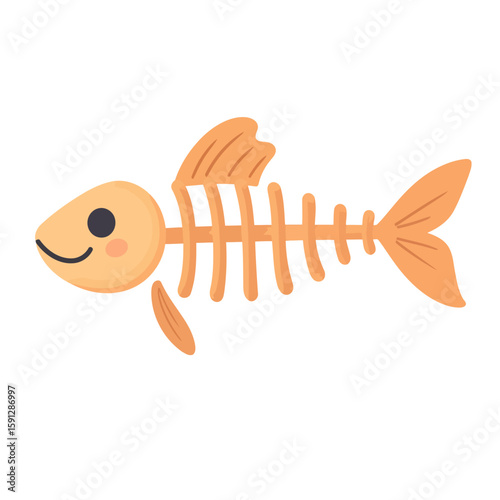 Cute smiling orange fish skeleton cartoon character with stylized bones.