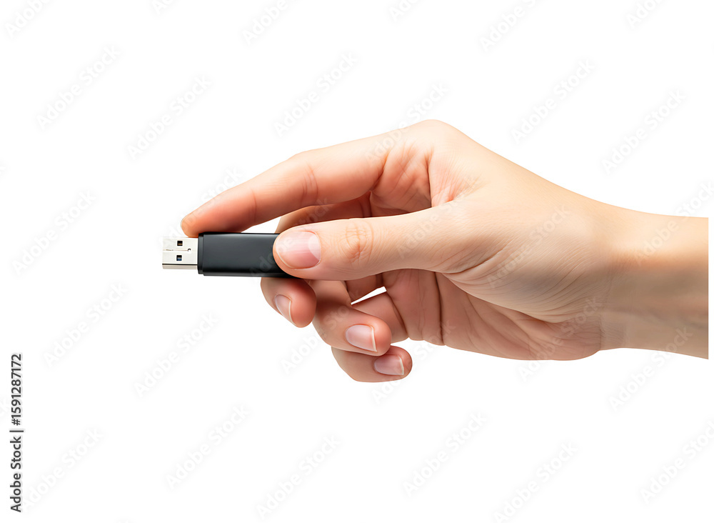 Hand holding a usb flash drive isolated on transparent background Hand holding a usb flash drive isolated on transparent background
