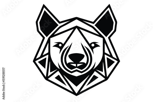 Geometric stylized bear head in black and white shows a striking animal design
