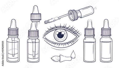 Eye Drops Bottles and Eye Illustration