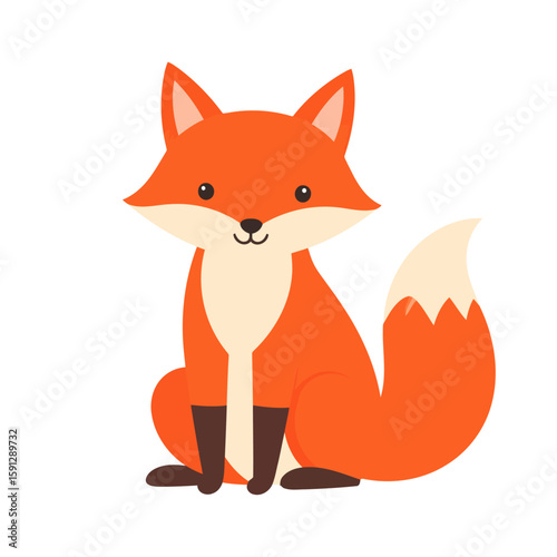 Charming cartoon red fox with pointy ears and a bushy tail, sitting patiently.