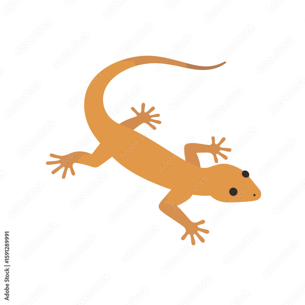 Naklejka premium Simple orange gecko illustration in a flat design style, with a long curved tail and splayed toes.