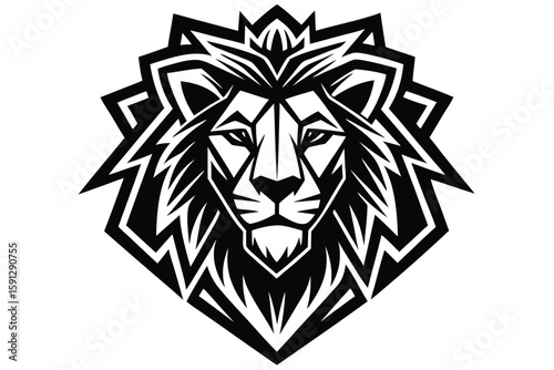Bold geometric lion head art radiates a powerful, modern, and symmetrical feel to the viewer