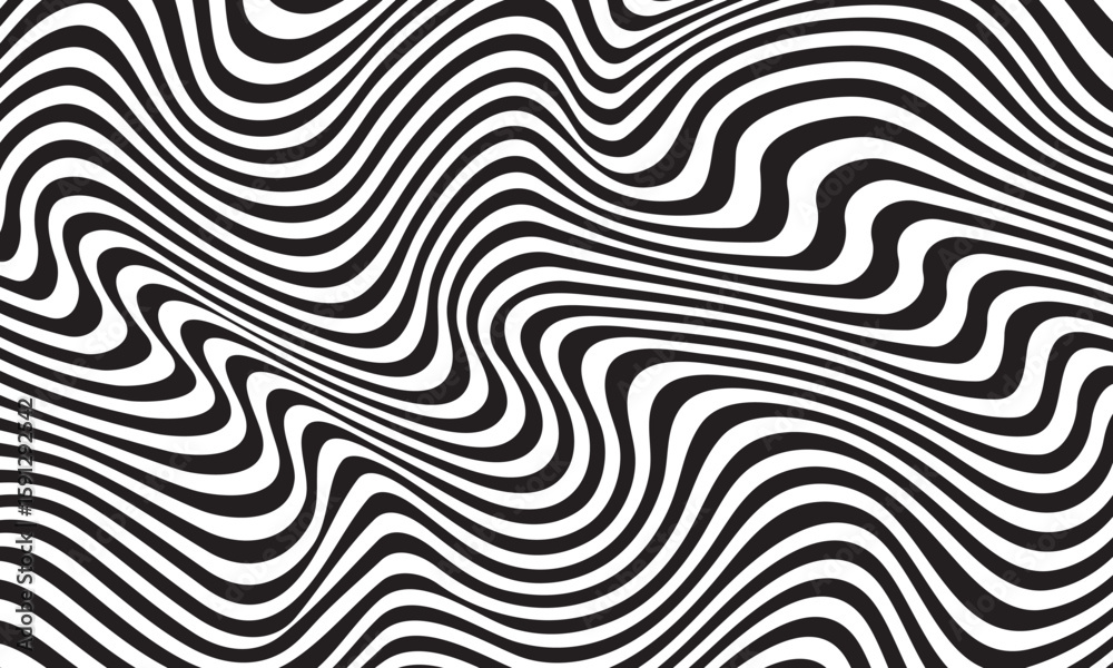Fototapeta premium Twisted duo tone backgrounds. Abstract pattern from lines, halftone effect. Black and white texture. Minimalist design template for poster, banner, cover, postcard.