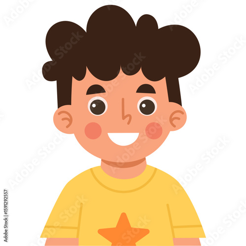 Illustration of a cheerful boy character in a yellow shirt