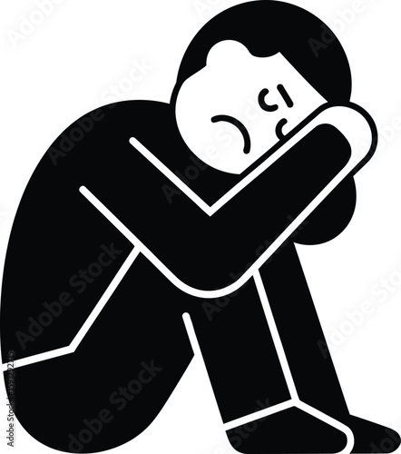 Sad Person Silhouette Vector – Depression and Loneliness Illustration Icon.