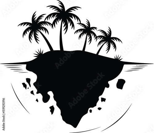 Tropical Island Vector Silhouette – Palm Tree Beach Clipart Illustration.