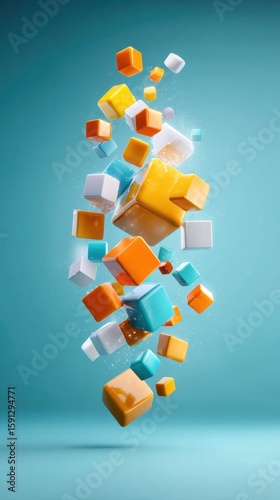 Floating Colorful Cubes Abstract 3D Render