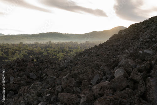 Volcanic rock landscape at Paricutin volcano area