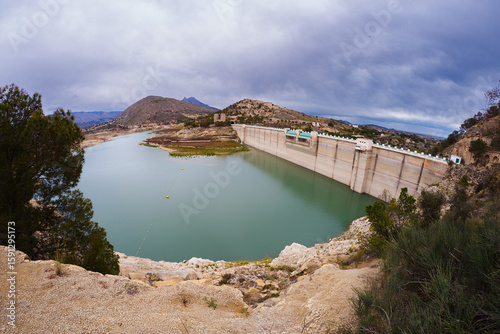 View of the lake and the dam of the Villajoyosa reservoir.
