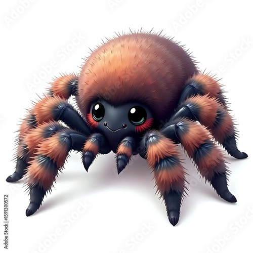Cute and Adorable Fluffy Spider  Isolated on White Background