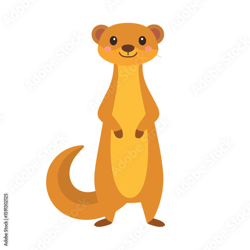 Charming cartoon weasel or meerkat standing upright with a friendly smile and rosy cheeks.