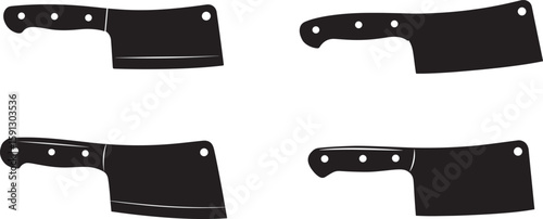 Four identical butcher knife cleaver silhouettes on a white background