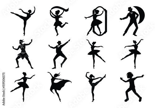 Photography Silhouettes Vector of Solo Dancers Performing Ballet, Jazz, and Modern Dance Sty
