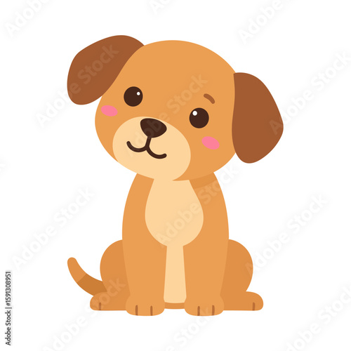 Adorable light brown puppy with dark floppy ears and pink cheeks, sitting happily.